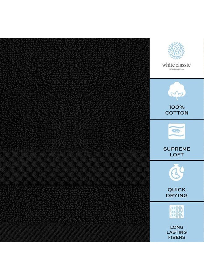 White Classic - Luxury Cotton Washcloths Set 12 Pack - Hotel Quality Cleansing Face Towels Set, Black Small Bathroom Hand Towels | 12 Pack | Black - Image 1