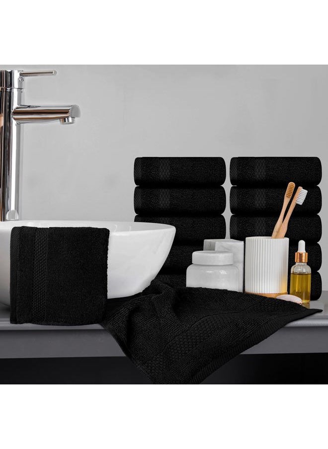 White Classic - Luxury Cotton Washcloths Set 12 Pack - Hotel Quality Cleansing Face Towels Set, Black Small Bathroom Hand Towels | 12 Pack | Black - Image 1