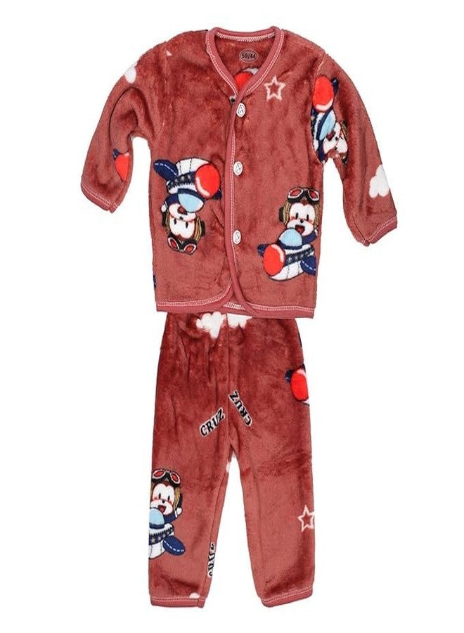 غلان طقم أطفال شتوي دافئ وناعم مطبوع عليه رسوم متحركة من قطعتين بأكمام كاملة من GLAN للأطفال حديثي الولادة حتى عمر 3 أشهر (ألوان عشوائية) - Image 1