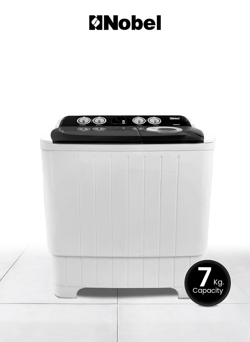 Nobel 7.0Kg Wash /5.5Kg Spin Capacity Efficient Semi-Automatic Twin Tub Washer, 2 Wash Programs, 1320 RPM 530 W NWM800 White - Image 1
