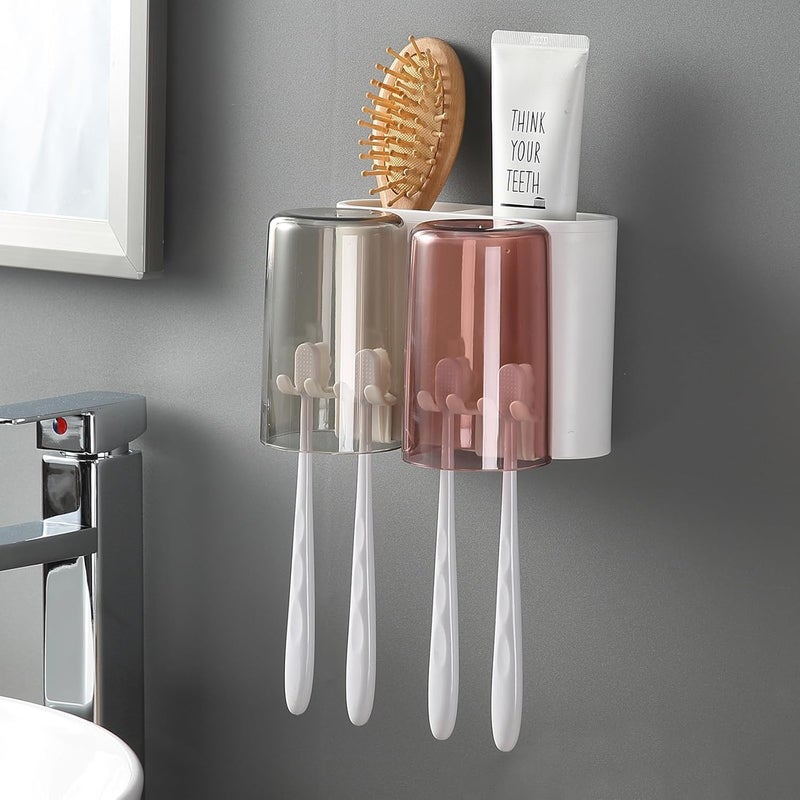 KPTON WallMounted Toothbrush Holder with 2 Cups White Plastic Durable Bathroom Organizer for Toothbrushes Toothpaste and Accessories Sleek SpaceSaving Design - Image 5
