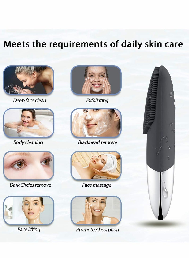 3-in-1 Electric Silicone Facial Cleansing Brush with Vibrating Massager, USB Rechargeable, Gray - Perfect for Deep Cleaning and Relaxation - Image 5