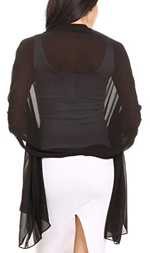 Sakkas 18225 - Jona Women Soft Sheer Chiffon Bridal Wedding Evening Scarf Shawl Wrap Stole - Black - 7029 - Image 2