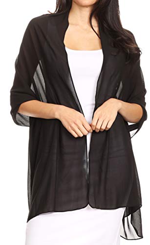 Sakkas 18225 - Jona Women Soft Sheer Chiffon Bridal Wedding Evening Scarf Shawl Wrap Stole - Black - 7029 - Image 1