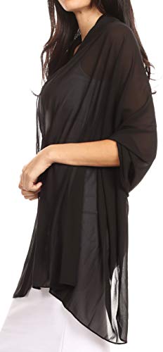 Sakkas 18225 - Jona Women Soft Sheer Chiffon Bridal Wedding Evening Scarf Shawl Wrap Stole - Black - 7029 - Image 3