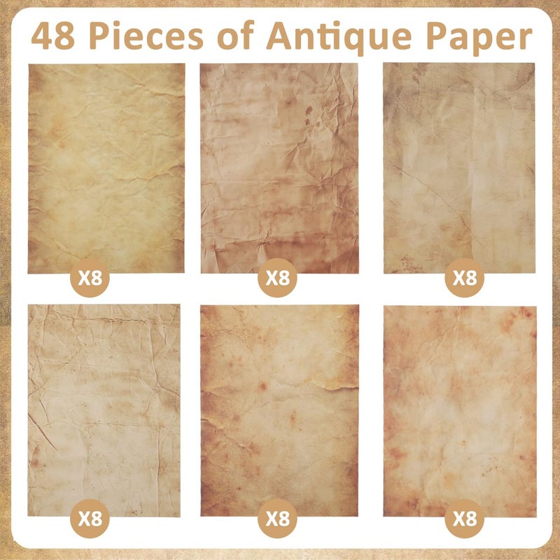 OFIFO ® 48 Sheet DIY Scrapbooking, Double-sided Crinkle Texture Retro Yellowish Background, 100 GSM Writing Decorative Paper for Crafting, Gift, 11''x8.5'' - Image 3