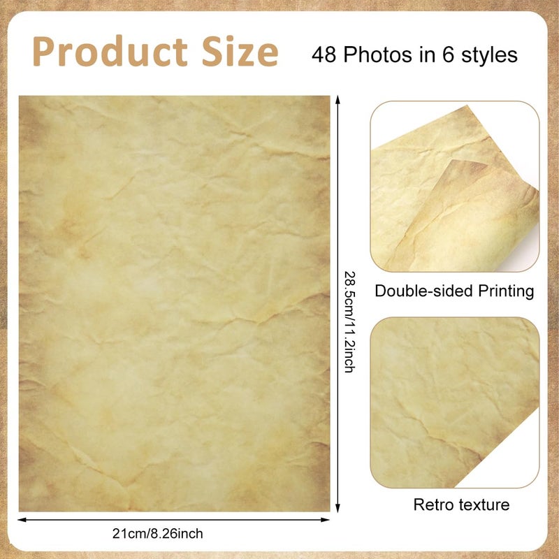 OFIFO ® 48 Sheet DIY Scrapbooking, Double-sided Crinkle Texture Retro Yellowish Background, 100 GSM Writing Decorative Paper for Crafting, Gift, 11''x8.5'' - Image 2