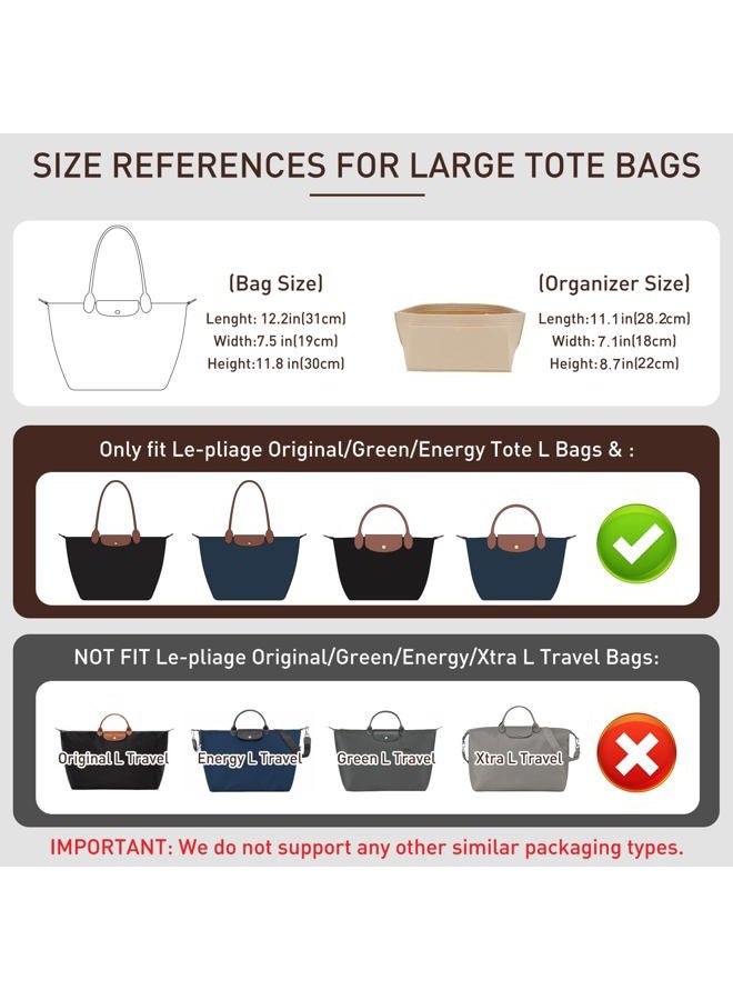 OAikor Purse Organizer Insert Compatible with Longchamp Le Pliage Large and More, Felt Zipper Long Champ Bag Organizer Insert with Cup Holder, 8 Compartments (Wine Red,L) - Image 2