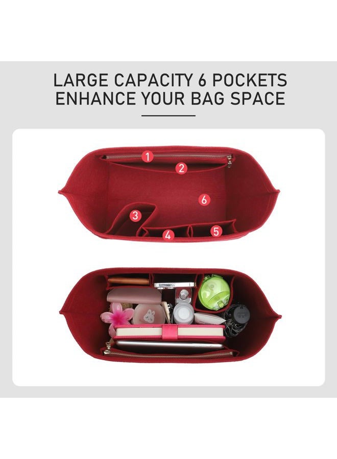 OAikor Purse Organizer Insert Compatible with Longchamp Le Pliage Large and More, Felt Zipper Long Champ Bag Organizer Insert with Cup Holder, 8 Compartments (Wine Red,L) - Image 3