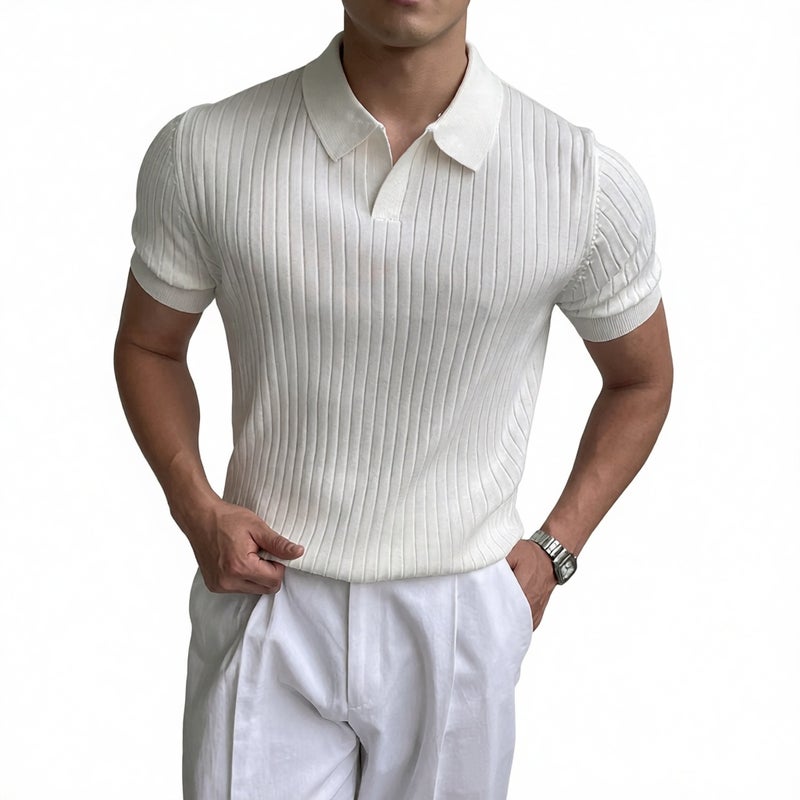 Men's Slim Fit Short Sleeve Polo Shirt Casual Lightweight Turn-Down Collar Top - Image 1