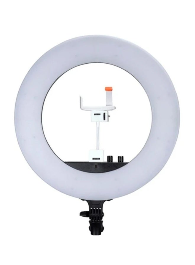 برو ميج إضاءة حلقية PROMAGE LF-R480 LED مقاس 18 بوصة مع مرآة وحامل – رينج لايت احترافية قابلة للتعتيم، حرارة لون 3200K–5600K، حامل هاتف، للتصوير وصناعة المحتوى والمكياج، أسود - Image 2