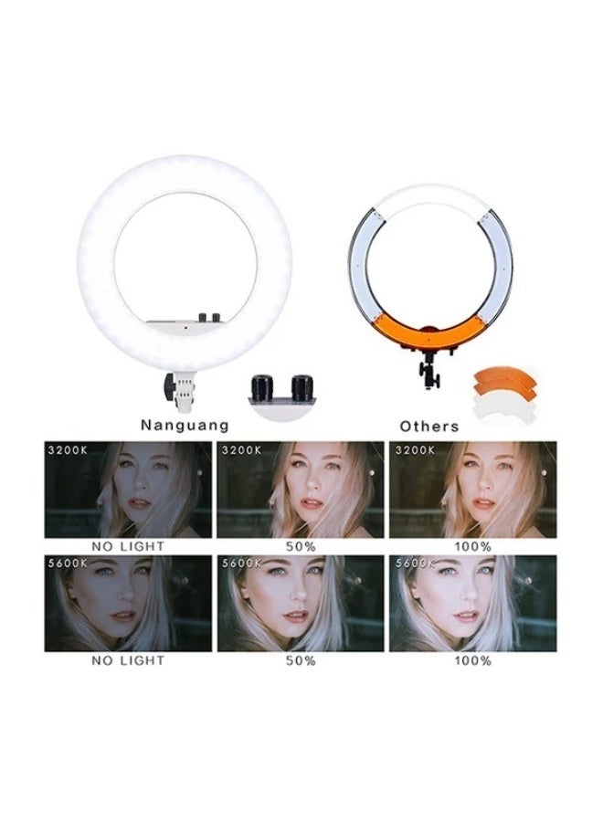 برو ميج إضاءة حلقية PROMAGE LF-R480 LED مقاس 18 بوصة مع مرآة وحامل – رينج لايت احترافية قابلة للتعتيم، حرارة لون 3200K–5600K، حامل هاتف، للتصوير وصناعة المحتوى والمكياج، أسود - Image 4