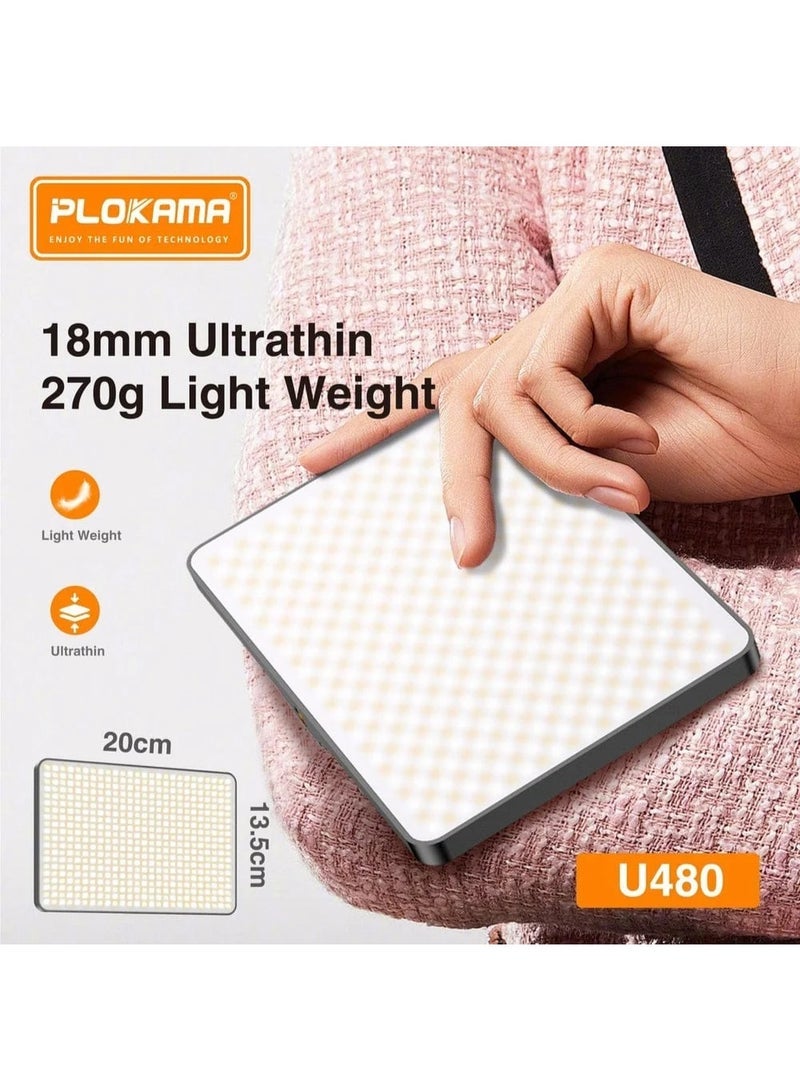 PLOKAMA U480 Pro RGB LED Video Light, 20W Photography Fill Light with Adjustable Brightness & Color Temperature, Full RGB Spectrum, CRI 95+ Dimmable Panel Light for Studio, YouTube, TikTok, Portrait, Streaming - Image 5