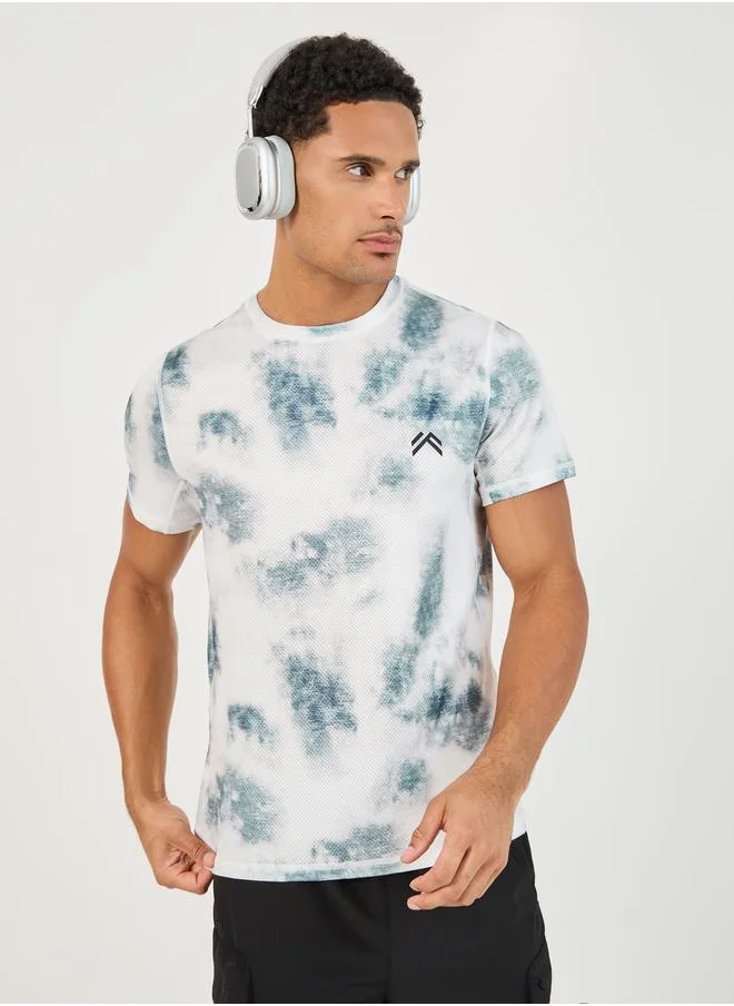 Styli Tie-Dye Print Workout T-Shirt with Logo Detail