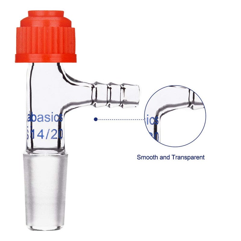 Labasics Glass Inlet Thermometer Adapter, 14/20 Joint Borosilicate Glass Vacuum Adapter with Side Serrated Hose Connection, Compression Cap Included - Image 2
