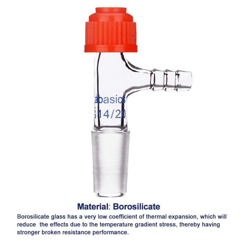 Labasics Glass Inlet Thermometer Adapter, 14/20 Joint Borosilicate Glass Vacuum Adapter with Side Serrated Hose Connection, Compression Cap Included - Image 3