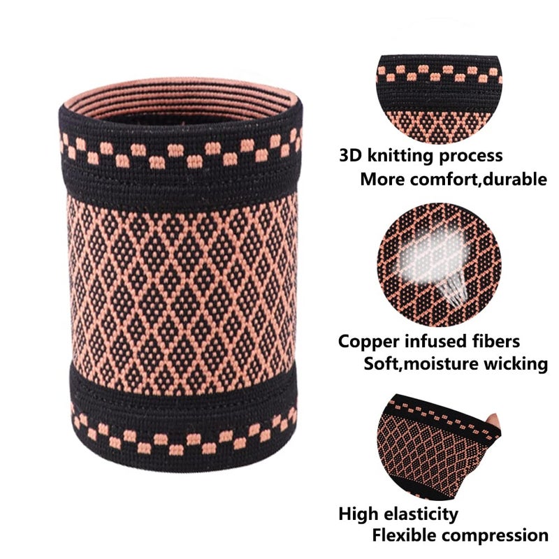 Copper Wrist Compression Brace (2Pcs) - Elastic Support Sleeve for Tendonitis, Arthritis, and Carpal Tunnel Pain Relief - Image 2