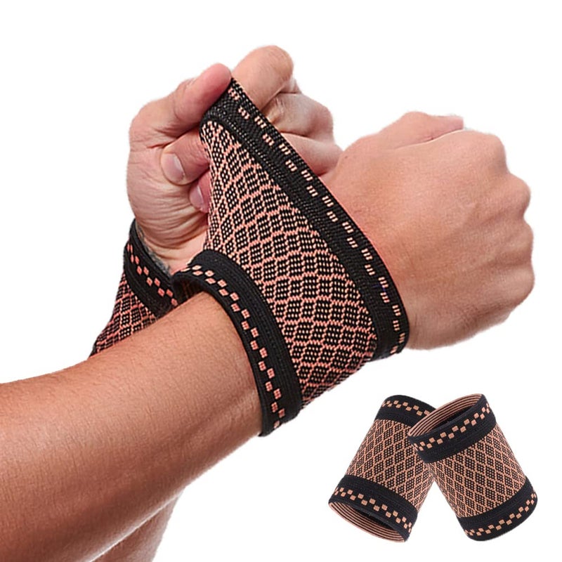 Copper Wrist Compression Brace (2Pcs) - Elastic Support Sleeve for Tendonitis, Arthritis, and Carpal Tunnel Pain Relief - Image 1