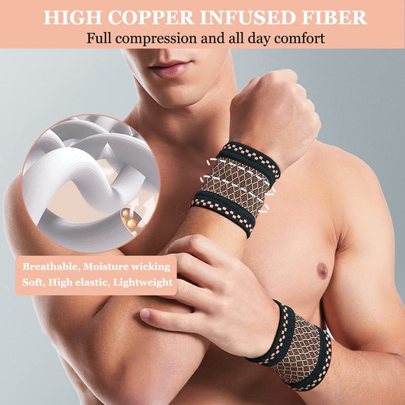 Copper Wrist Compression Brace (2Pcs) - Elastic Support Sleeve for Tendonitis, Arthritis, and Carpal Tunnel Pain Relief - Image 4