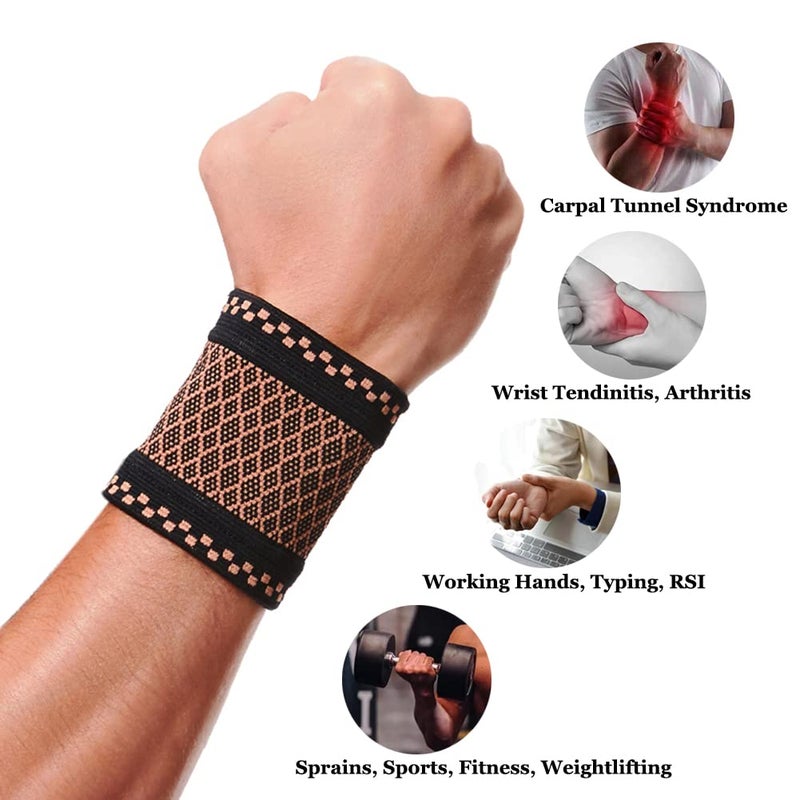 Copper Wrist Compression Brace (2Pcs) - Elastic Support Sleeve for Tendonitis, Arthritis, and Carpal Tunnel Pain Relief - Image 3