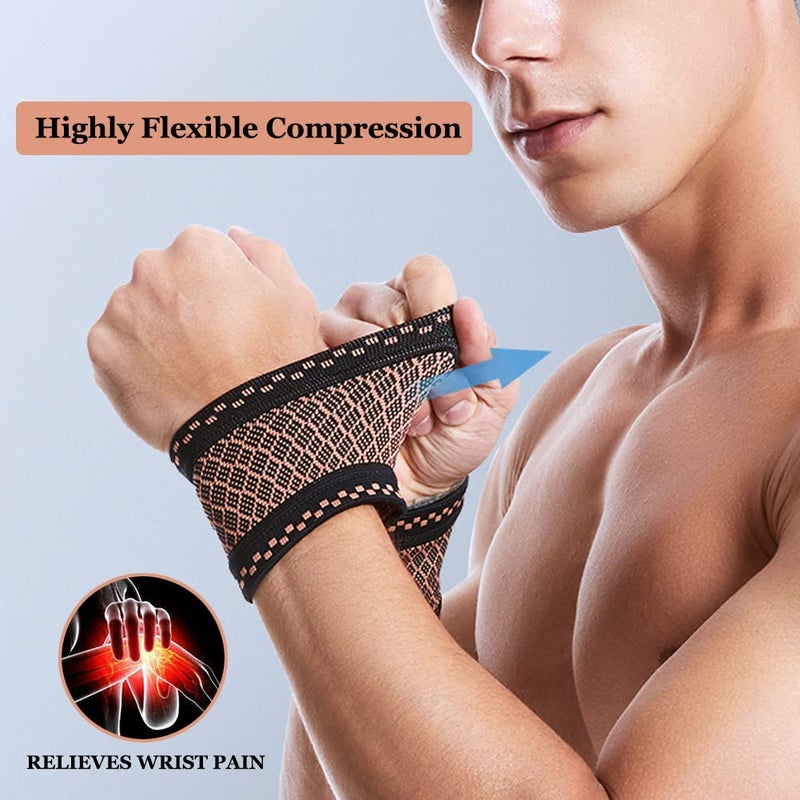 Copper Wrist Compression Brace (2Pcs) - Elastic Support Sleeve for Tendonitis, Arthritis, and Carpal Tunnel Pain Relief - Image 5