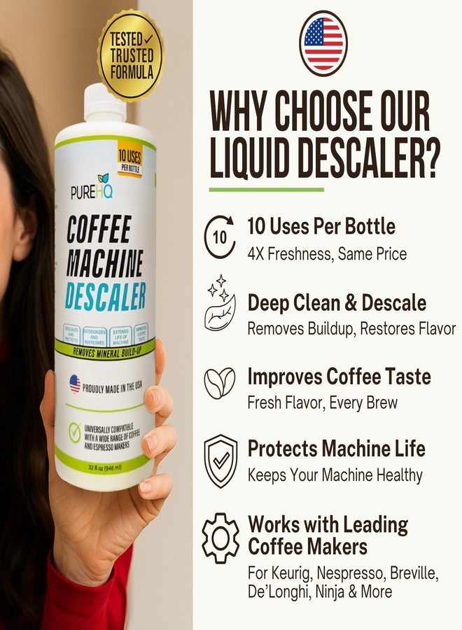 PUREHQ Coffee Machine Descaler - 10 Uses - Keurig Descaling Solution - Universal Descaler for Keurig, Nespresso, Delonghi, Breville, Ninja and All Single Use Coffee and Espresso Machines - Made in USA - Image 2