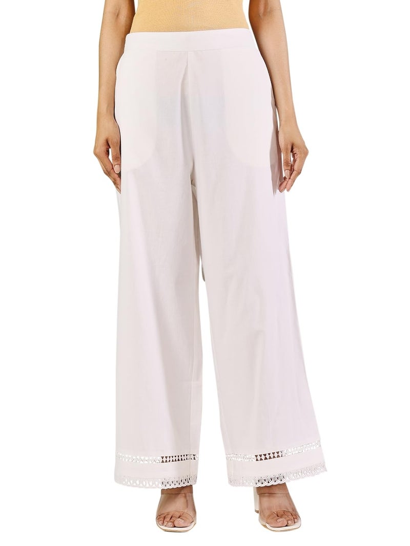 FIORRA Women's White Cotton Solid Palazzo BTM016 - Image 1