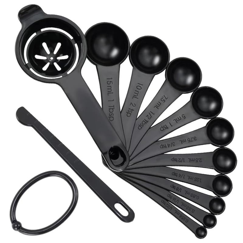 DOTINGHUX Measuring Spoons Plastic Measuring Spoons Set with Egg Separator 12PieceBlack