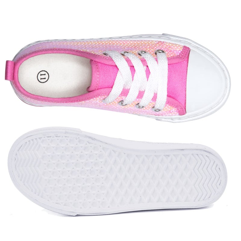 Toandon Girls Kids Sneakers Glitter Sequins Canvas Shoes Toddler Child Glitter Sparkle Low Top Lace Up Non Slip Lightweight Walking Outdoor Pink Size 1 - Image 5