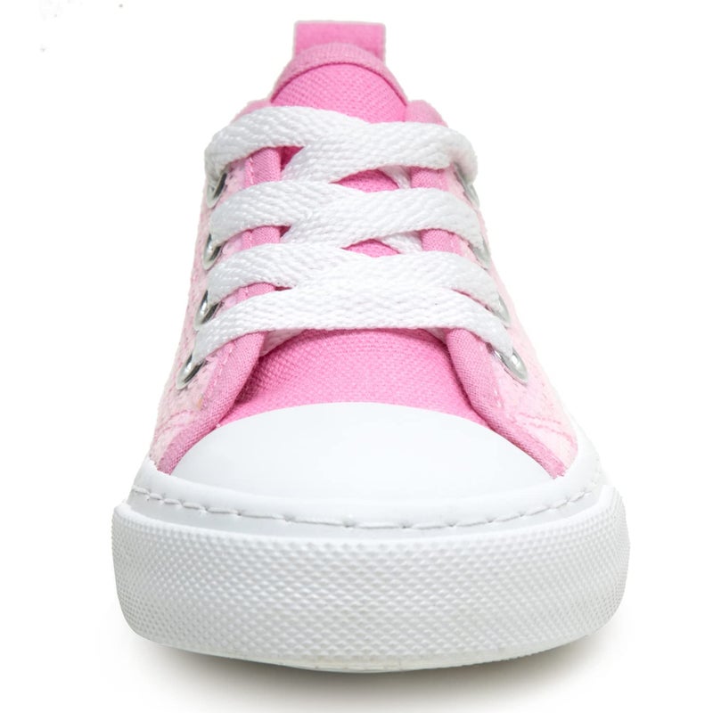 Toandon Girls Kids Sneakers Glitter Sequins Canvas Shoes Toddler Child Glitter Sparkle Low Top Lace Up Non Slip Lightweight Walking Outdoor Pink Size 1 - Image 3