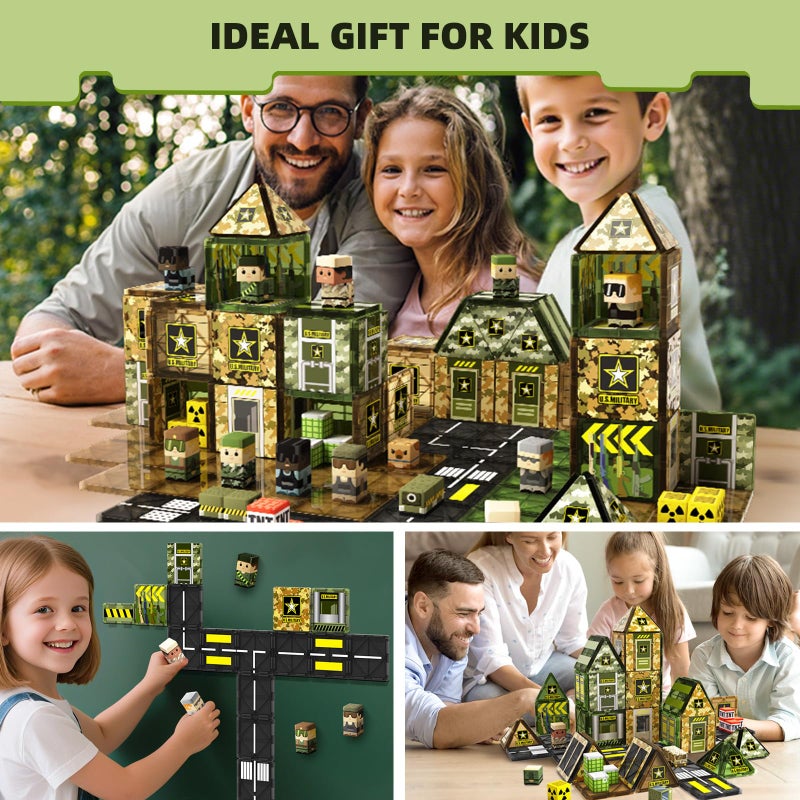 GobiDex 100PCS Magnetic Building Blocks Army Toys, STEM Military Magnetic Tiles with Army Men, Magnet Construction Toys for Toddler Kids Ages 3-5 5-7 4-8, Birthday Gifts for 3+ Year Old Boys Girls - Image 5