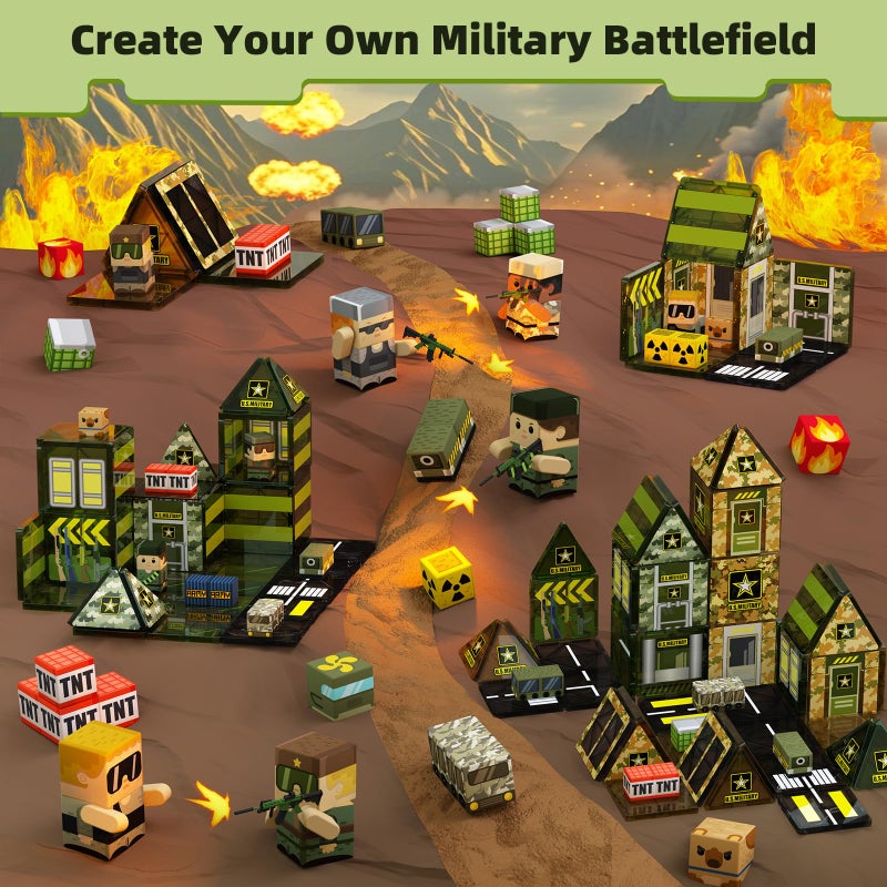 GobiDex 100PCS Magnetic Building Blocks Army Toys, STEM Military Magnetic Tiles with Army Men, Magnet Construction Toys for Toddler Kids Ages 3-5 5-7 4-8, Birthday Gifts for 3+ Year Old Boys Girls - Image 2