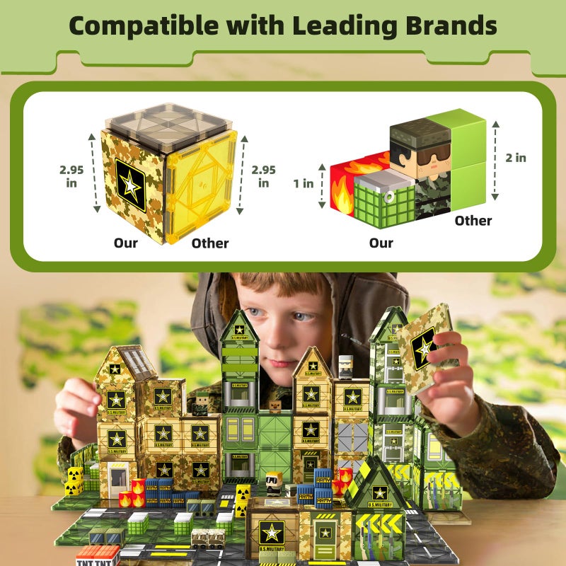 GobiDex 100PCS Magnetic Building Blocks Army Toys, STEM Military Magnetic Tiles with Army Men, Magnet Construction Toys for Toddler Kids Ages 3-5 5-7 4-8, Birthday Gifts for 3+ Year Old Boys Girls - Image 4
