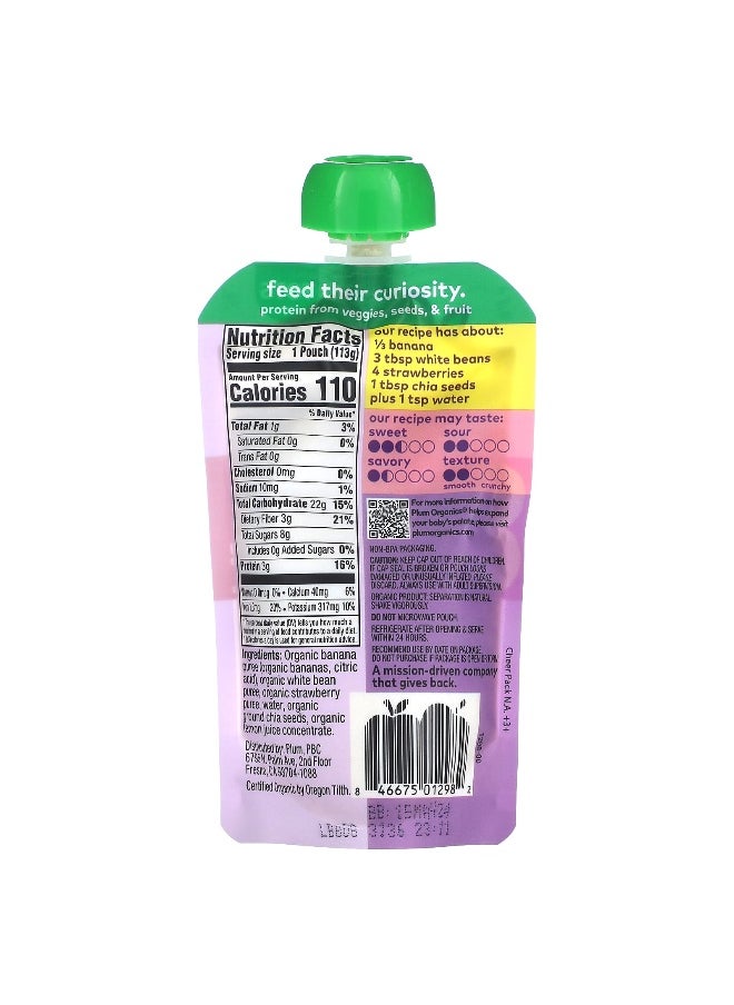 Plum Organics Plum Organics, Mighty Builder, Fruit & Veggie Blend, Tots, Banana, White Bean, Strawberry + Chia, 4 oz (113 g)  - Image 2