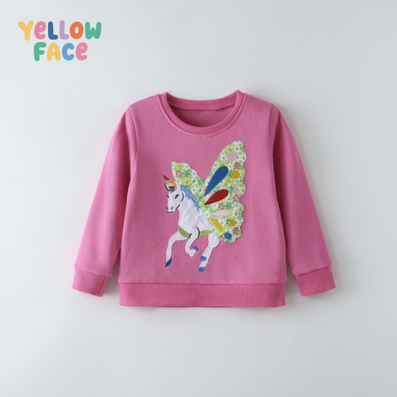 Girls Cotton Sweatshirt Embroidered Cartoon Long Sleeve - Image 1