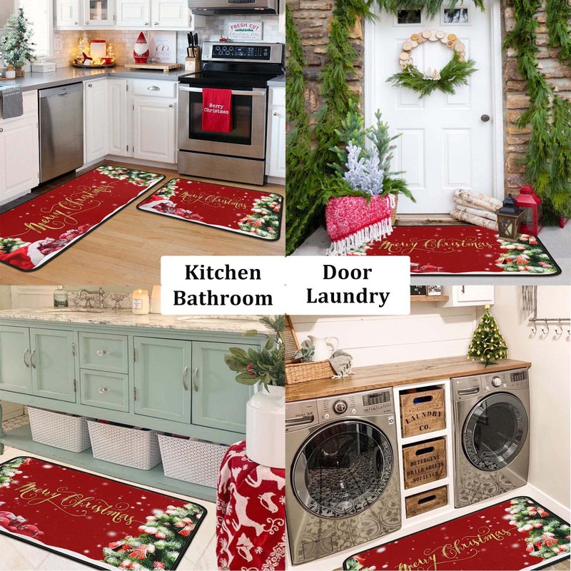 kukli kitchen Christmas Kitchen Rugs 2 PCS, Merry Christmas Kitchen Rug, Non Skid Washable Padded Soft Comfort Kitchen Rugs Set (17"x47"+17"x30",Merry Christmas) - Image 4