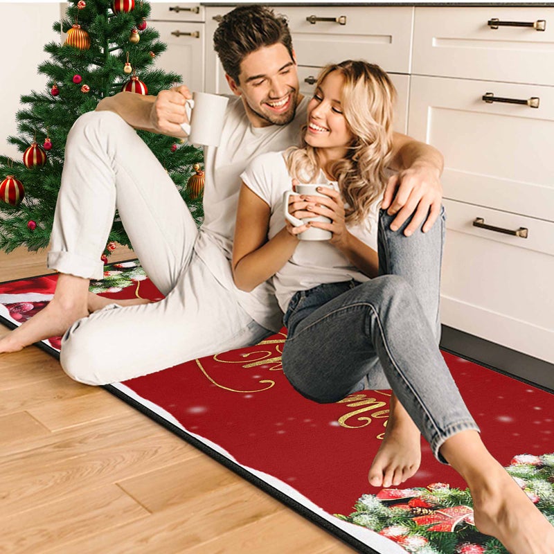 kukli kitchen Christmas Kitchen Rugs 2 PCS, Merry Christmas Kitchen Rug, Non Skid Washable Padded Soft Comfort Kitchen Rugs Set (17"x47"+17"x30",Merry Christmas) - Image 3
