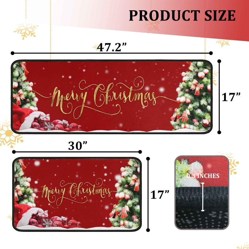 kukli kitchen Christmas Kitchen Rugs 2 PCS, Merry Christmas Kitchen Rug, Non Skid Washable Padded Soft Comfort Kitchen Rugs Set (17"x47"+17"x30",Merry Christmas) - Image 2