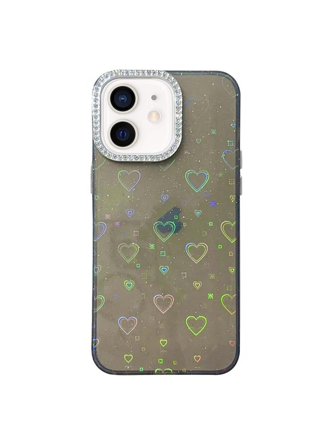 زبون جراب هاتف iPhone 12 بإطار عدسة ماسية بنمط حب من الأكريليك IMD - Image 1