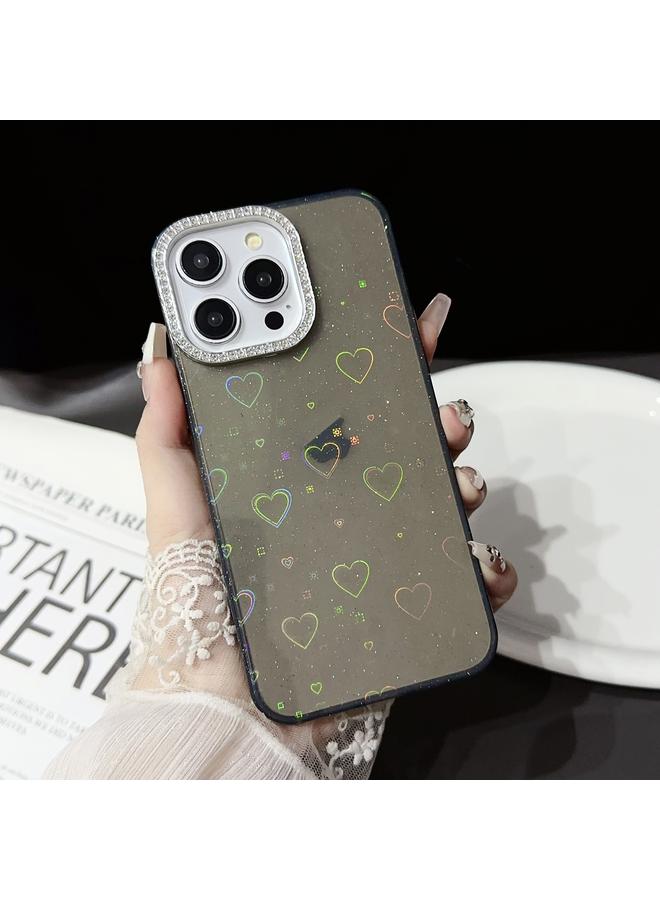 زبون جراب هاتف iPhone 12 بإطار عدسة ماسية بنمط حب من الأكريليك IMD - Image 2