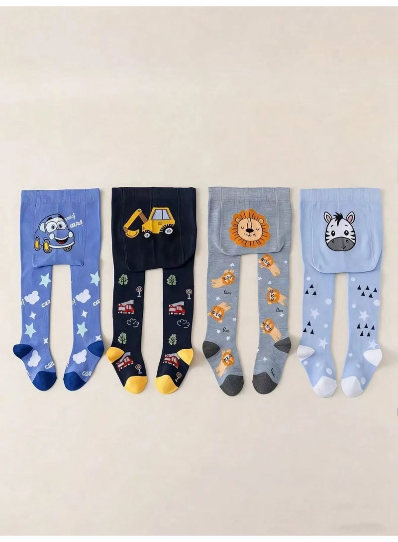 Winter leggings for babies, set of 4 pairs featuring cute and varied colors and designs. Made from soft and comfortable fabric that is gentle on the baby’s skin, with a comfortable elastic waistband for easy wear. These slim-fit autumn leggings are suitable for babies aged 2–3 years. - Image 2