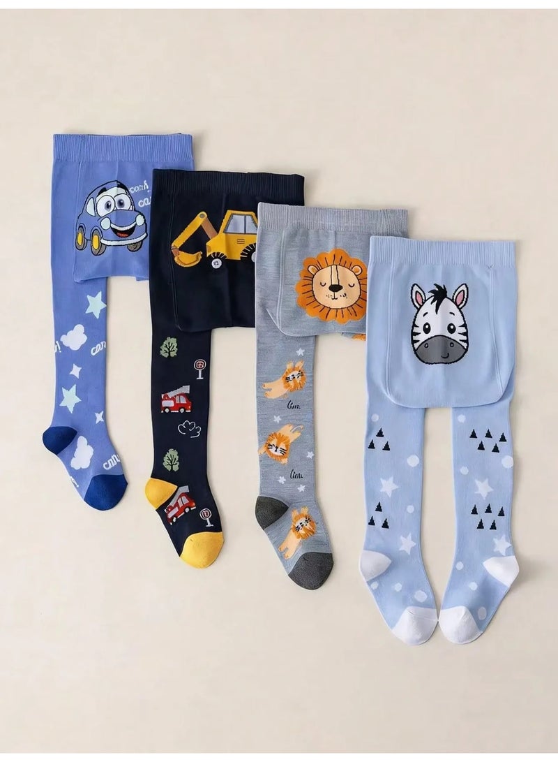 Winter leggings for babies, set of 4 pairs featuring cute and varied colors and designs. Made from soft and comfortable fabric that is gentle on the baby’s skin, with a comfortable elastic waistband for easy wear. These slim-fit autumn leggings are suitable for babies aged 2–3 years. - Image 4