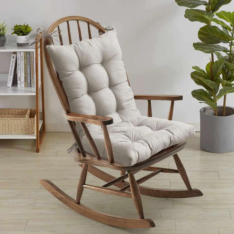 Sweet Home Collection Sweet Home Collection Rocking Chair Cushion Premium Tufted Pads Non Skid Slip Backed Set of Upper and Lower with Ties 1 Count Pack of 1 Linen
