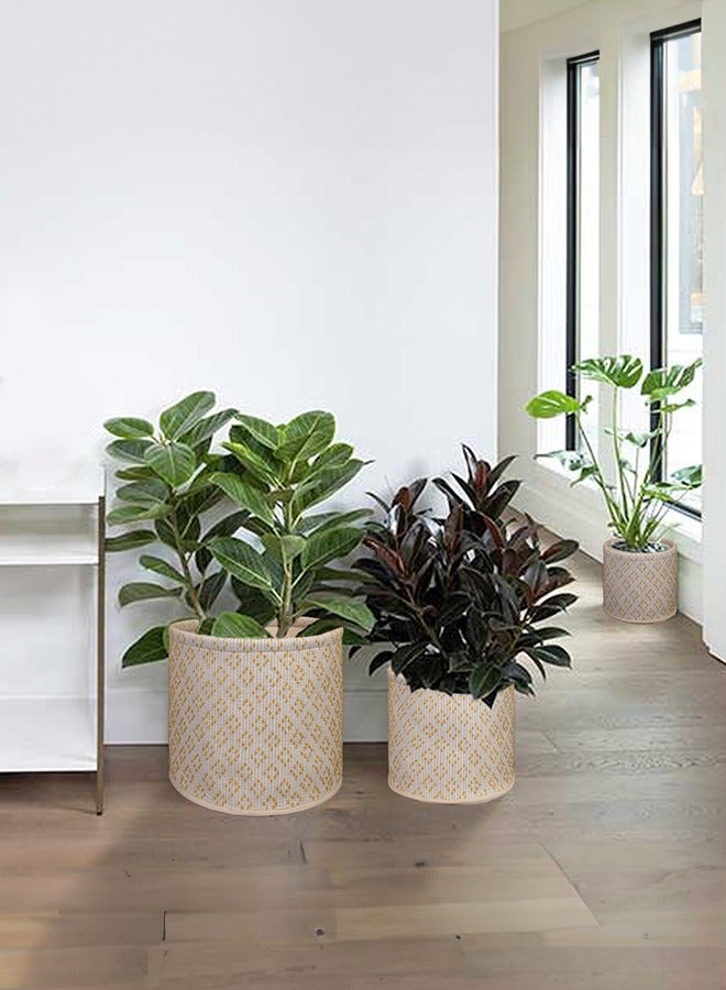 N & H Eco Friendly Handmade Cotton Fabric Planter Pots for Home Décor, Indoor Balcony, Living Room, Bedroom (Yellow) - Image 1