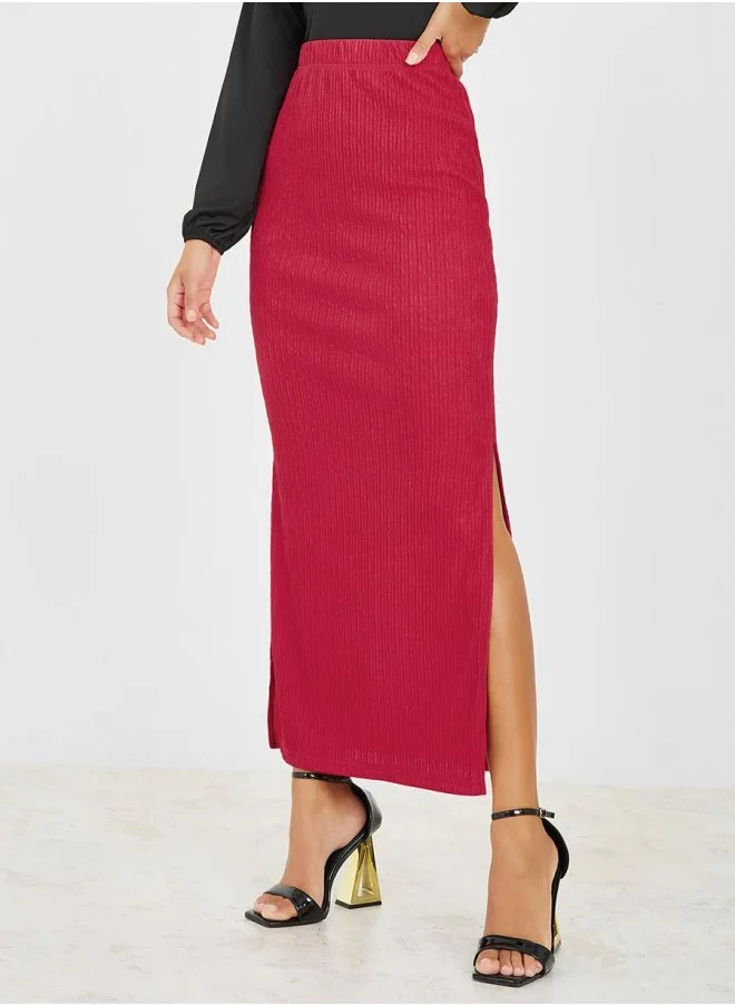 Styli Plisse Side Slit Maxi Skirt