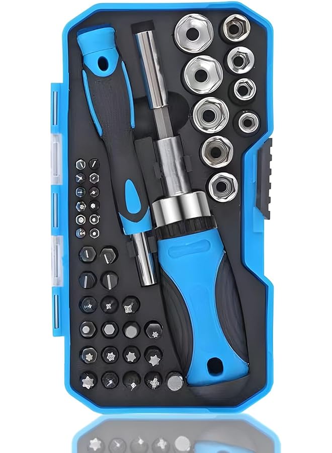 PROMASS promass Ratcheting Screwdriver Set with Case, 44 in 1 Multi Screwdriver Repair Kit,Magnetic Screwdriver with Extension Shaft, Suitable for Watch, Garage, Bike, Electronics Maintenance  - Image 1