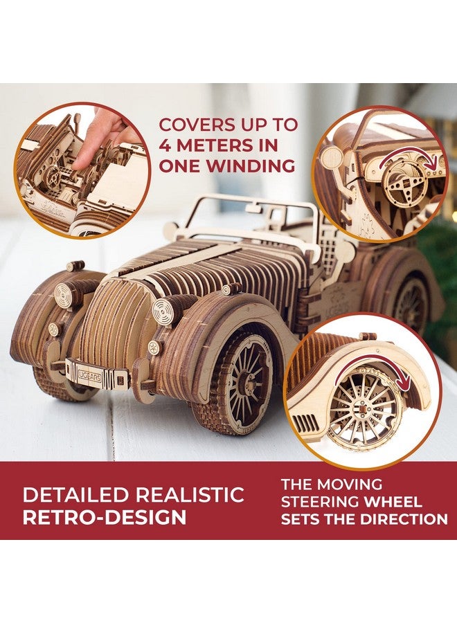 أوجيرز لعبة Ugears Roadster VM-01 | أحجية تروس خشبية | مجموعات STEM DIY للكبار | أحجية تعمل بمقبض يدوي، مركبات عملية مزودة بمكابس وعجلات وممتصات صدمات | مجموعة تعليمية، أحجية تروس ميكانيكية - Image 2