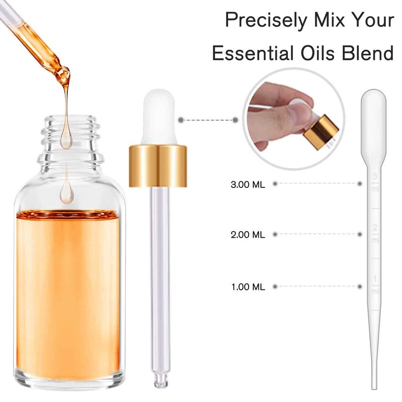 PrettyCare 24 Pack 2 Oz Glass Eye Dropper Bottles Clear, 60 ml Empty Tincture Dropper Bottle with droppers, 1 Extra Cap, 2 Plastic Funnels, 2 Pipettes & 48 stickers for DIY Essential Oils, Body Oil, Beauty Oil  - Image 3