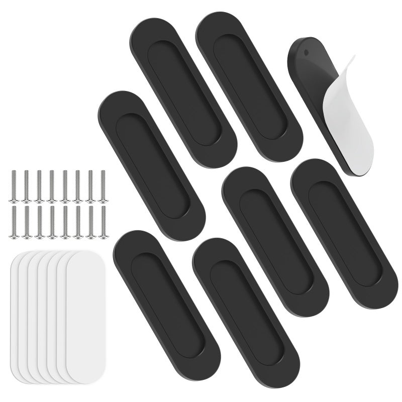 Yogepote 8 Pack Self Stick Sliding Door Handles, Aluminum Alloy 4 Inch Self Adhesive Cabinet Knobs For Push-Pull Glass Barn Doors, Closets, Wardrobes, Windows (8, Black) - Image 1