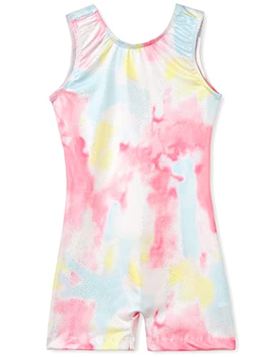 TENVDA Gymnastics Leotards for Girls 2t 3t Sparkly Yellow Pink Tie Dye Toddler Kids Biketard Tumbling Cheer Class Unitard - Image 1